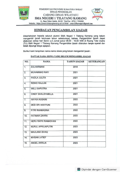 HIMBAUAN PEMNGAMBILAN IJAZAH ( GRATIS/ TIDAK DIPUNGUT BIAYA APAPUN)